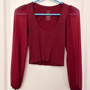 Free People Elegant Burgundy Top with Sheer Sleeves